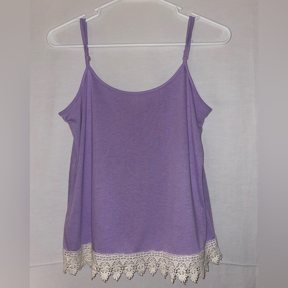 Essentials by Full Tilt Purple Tank Top with Lace Trim